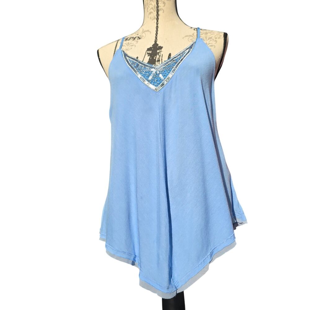Y2k Candies Asymmetrical Fairy Blue Sequin Cami Top Size XL